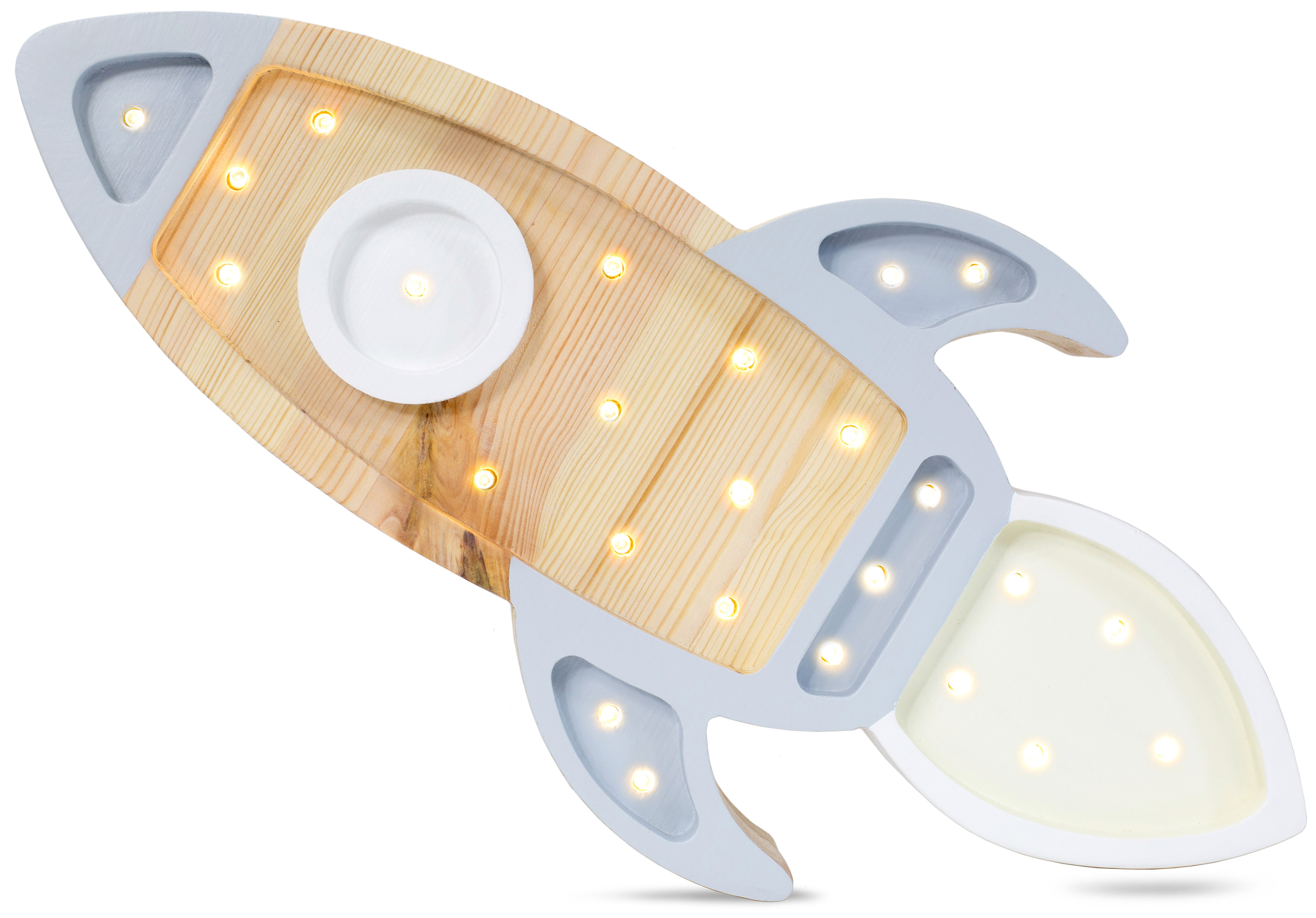Lampa dla dzieci Rakieta 42 cm szaro-drewniana – obraz-1
