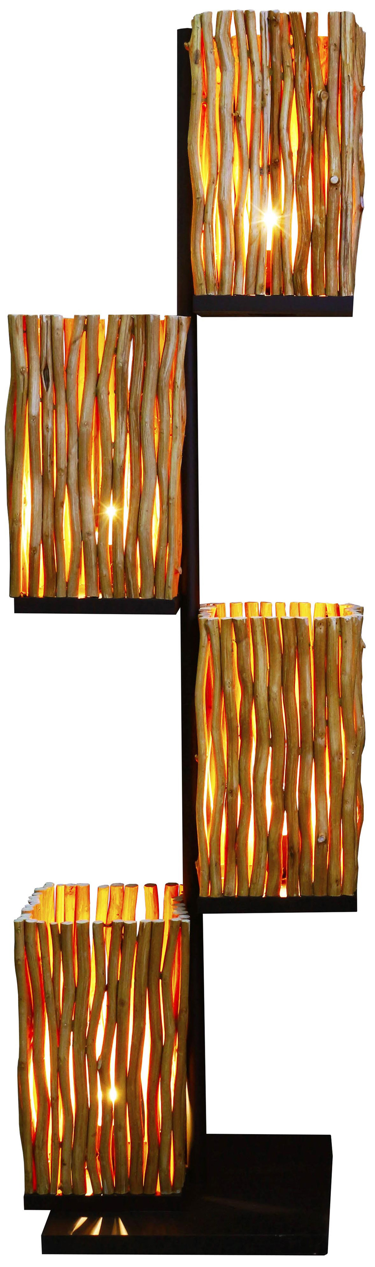 Lampa podłogowa z drewna recyklingowanego czarna stylowa – grafika-1.