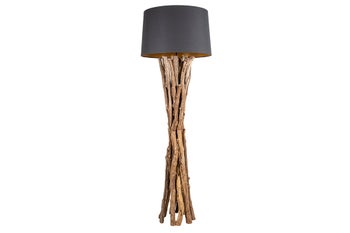 Lampa podłogowa HARMONY NATURE 150 cm drewno tekowe abażur lniany czarny – grafika-1.