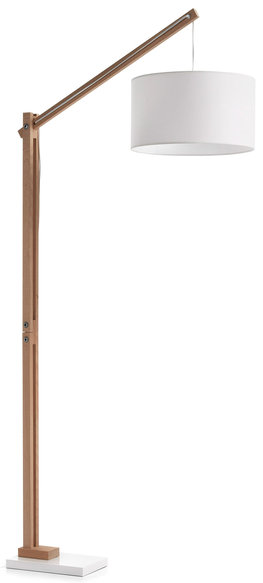 Lampa podłogowa drewniana abażur materiałowy biały 186 cm – obraz-1
