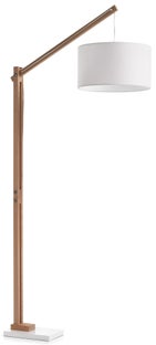 Lampa podłogowa drewniana abażur materiałowy biały 186 cm – obraz-1