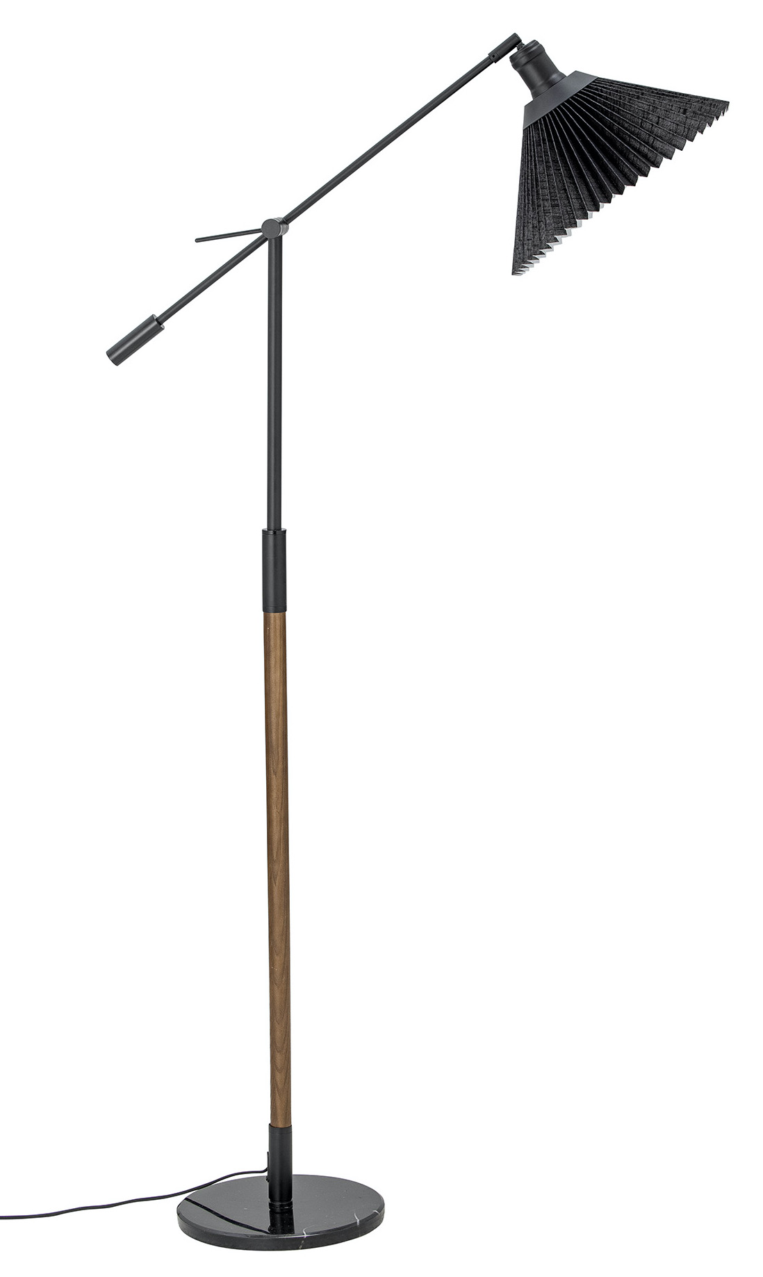Lampa podłogowa czarna klosz lniany plisowany 145 cm  – obraz-1