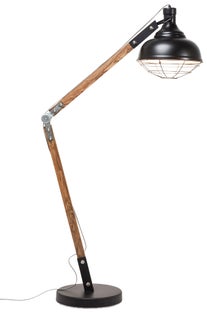 Lampa podłogowa drewniano-metalowa czarna 175 cm – obraz-1