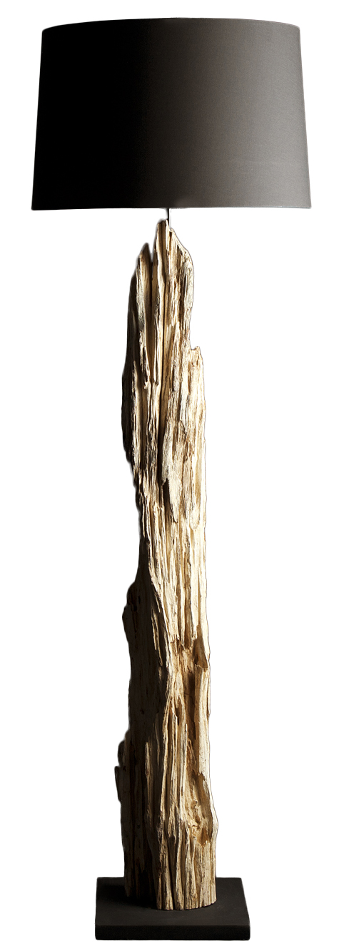 Drewniana lampa podłogowa z lnianym abażurem w kolorze czarnym – grafika-1.