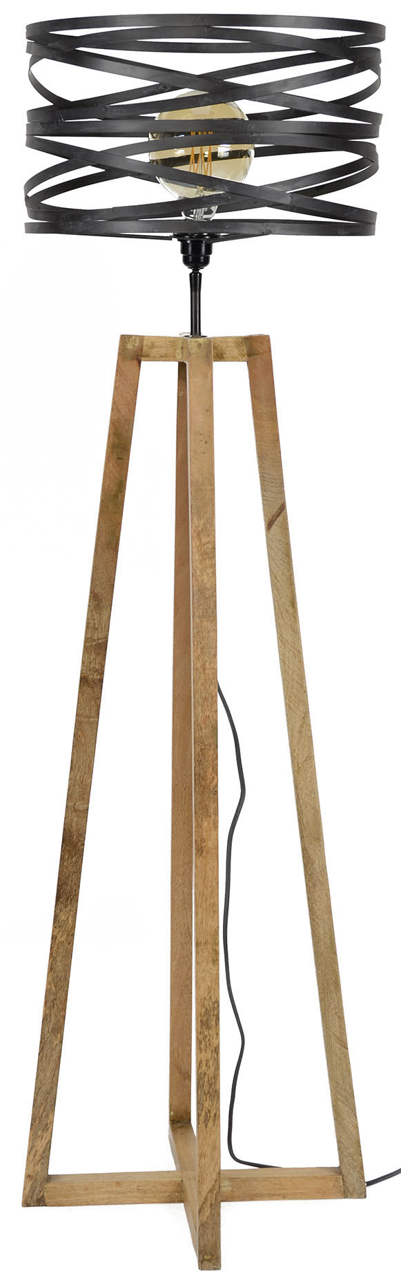 Lampa podłogowa drewniana klosz metalowy szary 141 cm – grafika-1.