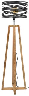 Lampa podłogowa drewniana klosz metalowy szary 141 cm – grafika-1.