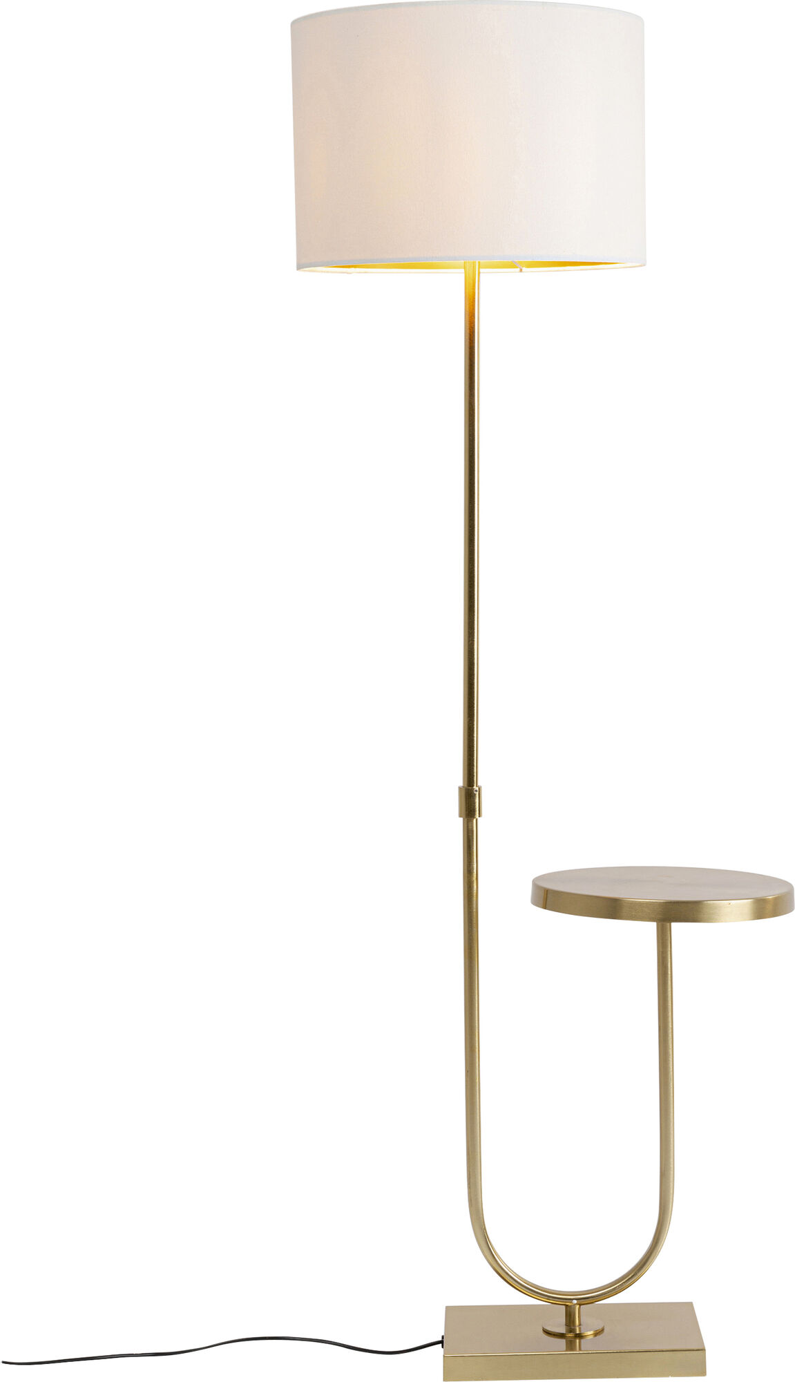 Lampa podłogowa złota ze stolikiem abażur lniany 155 cm – obraz-1