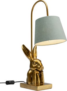 Lampa stołowa zając złota abażur bawełniany Ø19x57 cm – obraz-1