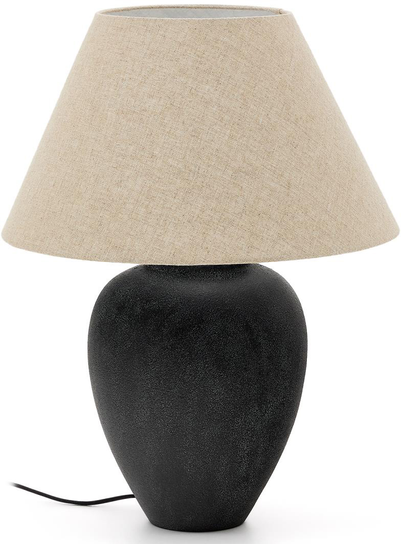 Lampa stołowa ceramiczna czarna z beżowym abażurem Ø38x60 cm – obraz-1