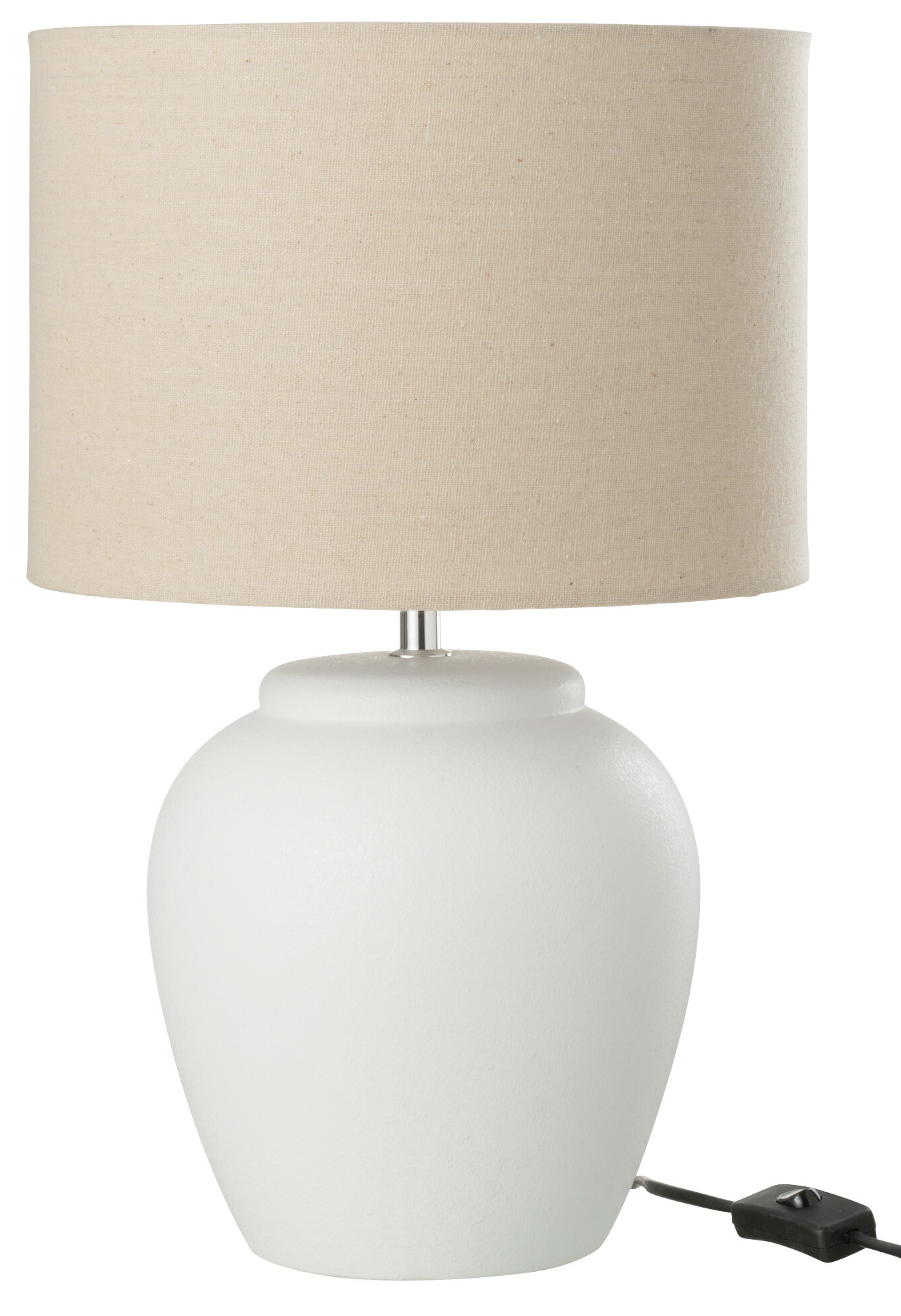 Lampa stołowa ceramika biała abażur lniany naturalny Ø28x48 cm – obraz-1