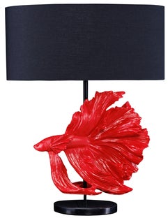 Czarna lampa stołowa do salonu z dekoracją w kształcie czerwonej ryby – grafika-1.