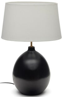 Lampa stołowa do salonu podstawa metalowa czarna - klosz tkanina biały Ø47x72 cm – obraz-1