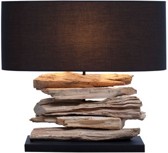 Drewniana lampa stołowa z czarnym abażurem nowoczesny design – grafika-1.