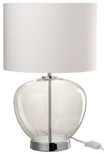 Lampa stołowa szklana z tkaninowym abażurem biała do nowoczesnego wnętrza – grafika-1.