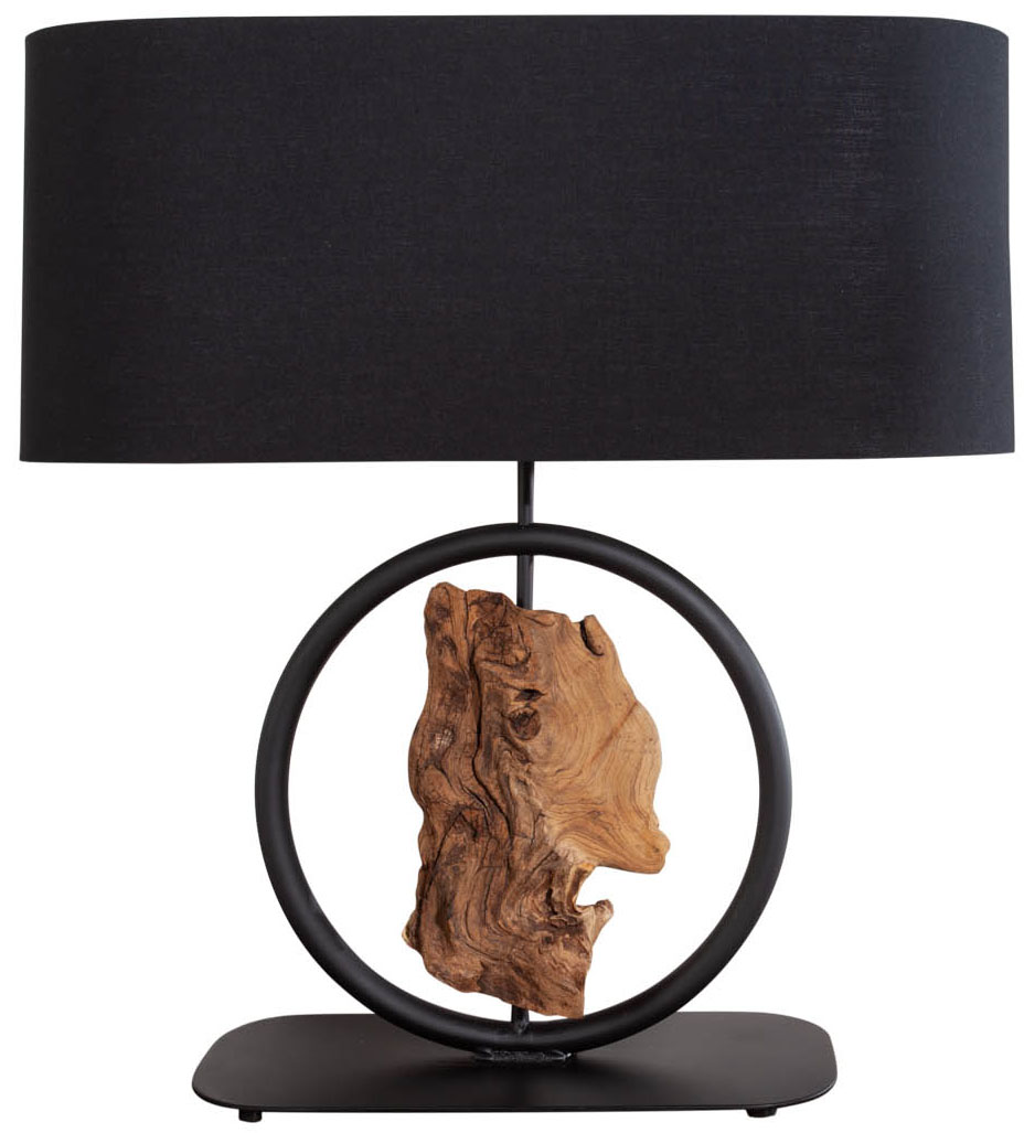 Lampa stołowa czarno-naturalna z drewna akacjowego i metalu – grafika-1.