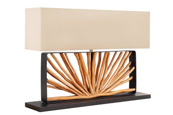 Lampa stołowa EUPHORIA 80cm abażur beżowy drewno longan naturalne – grafika-1.