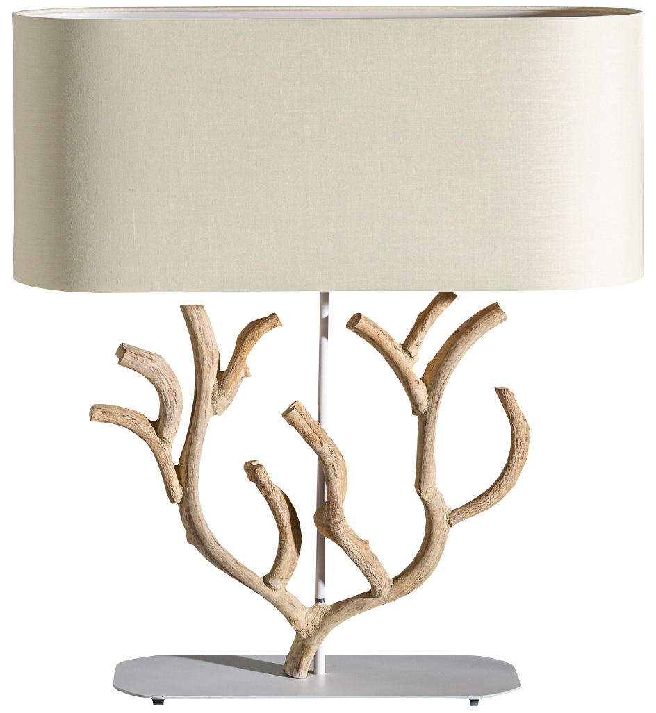 Lampa stołowa drewniana abażur lniany 55x58 cm  – obraz-1