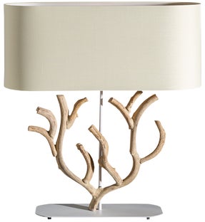 Lampa stołowa drewniana abażur lniany 55x58 cm – obraz-1