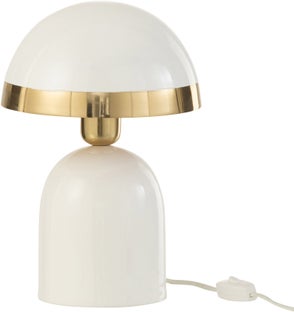 Lampa stołowa metalowa biała ze złotą obwódką na kloszu 20x30 cm – obraz-1