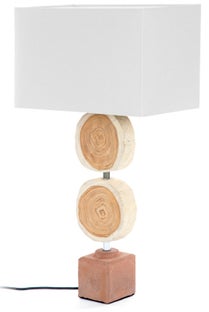 Lampa stołowa 20x67 cm biało-drewniana – obraz-1
