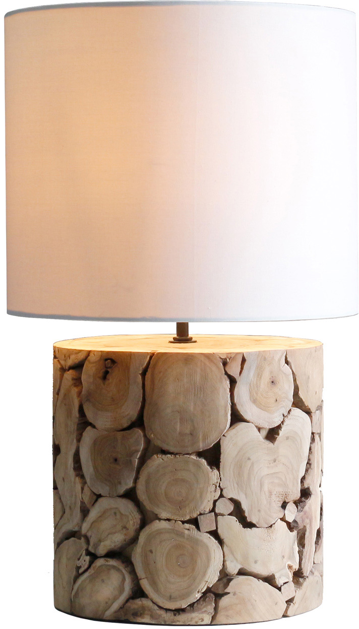 Drewniana lampa stołowa z białym kloszem do nowoczesnych wnętrz – grafika-1.