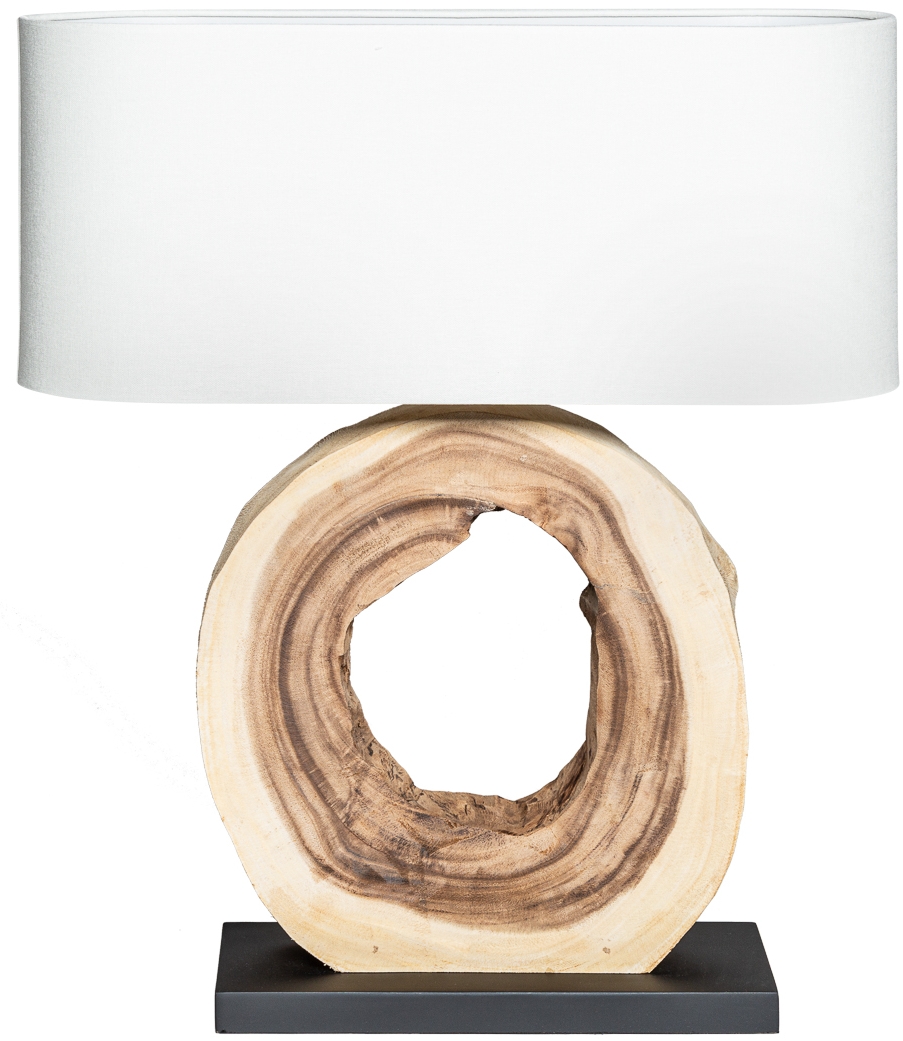 Lampa stołowa z abażurem bawełnianym w białym kolorze naturalna drewniana elegancka – grafika-1.