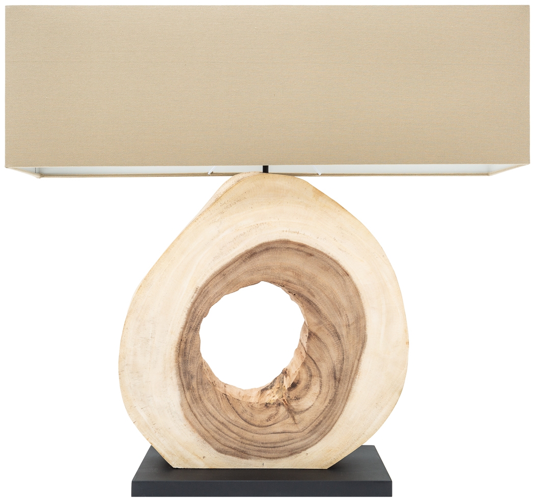 Lampa stołowa naturalna drewniana abażur lniany beżowy 80x77 cm  – obraz-1