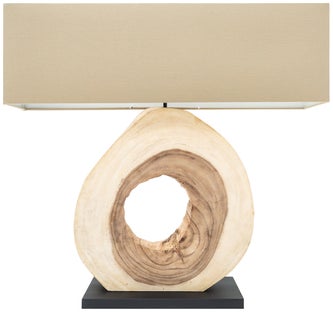 Lampa stołowa naturalna drewniana abażur lniany beżowy 80x77 cm – obraz-1