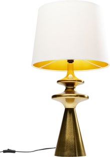 Lampa stołowa podstawa złota stalowa abażur lniany biały Ø38x70 cm – grafika-1.