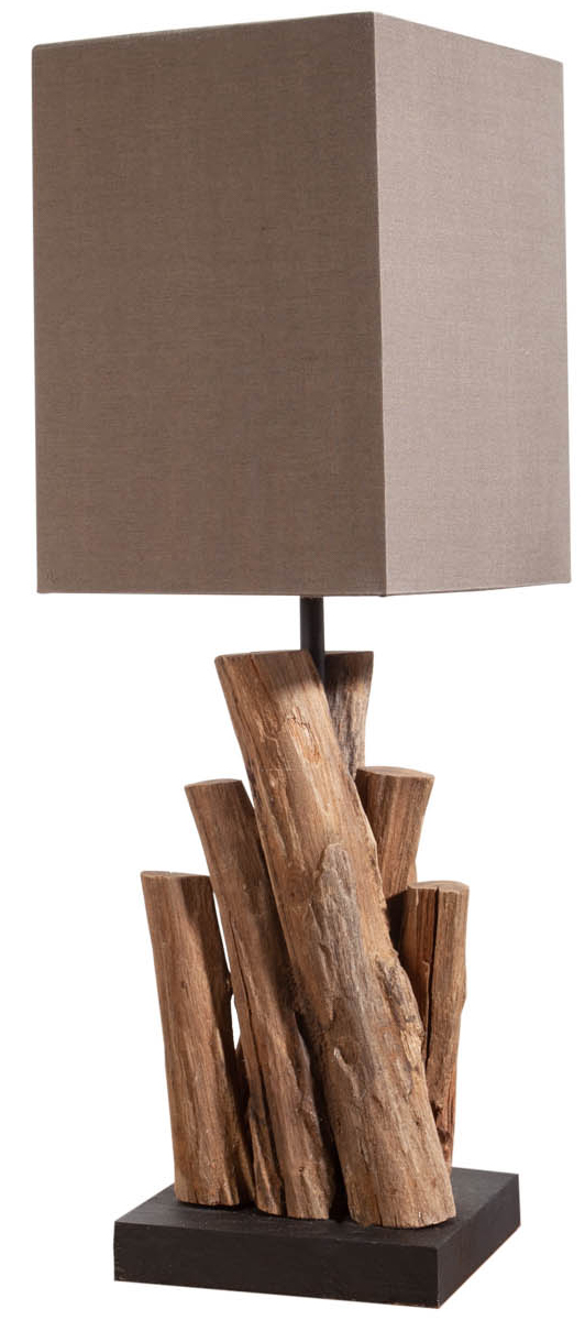 Drewniana lampa stołowa z bawełnianym kloszem naturalna estetyka – grafika-1.