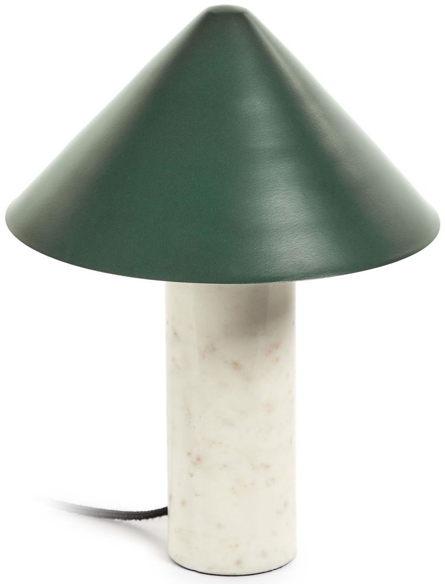 Lampa stołowa podstawa z białego marmuru klosz z metalu z zielonym wykończeniem Ø25x32 cm – obraz-1