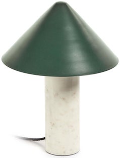 Lampa stołowa podstawa z białego marmuru klosz z metalu z zielonym wykończeniem Ø25x32 cm – obraz-1
