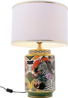 Lampa stołowa z ceramiki zebra kolorowa abażur biały Ø40x63 cm – obraz-1