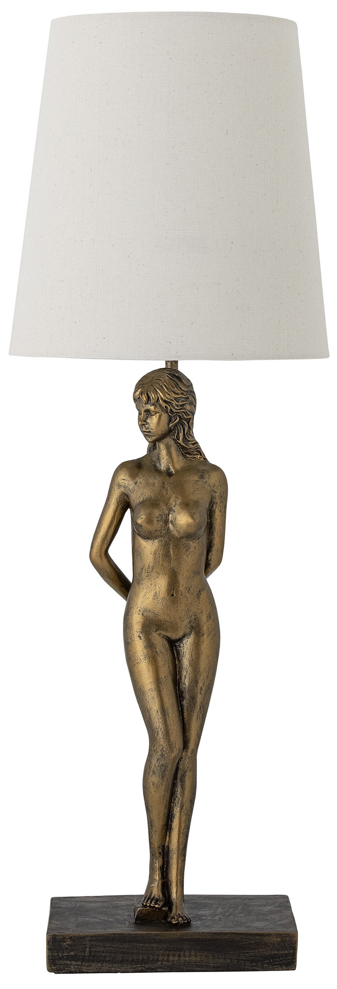 Lampa stołowa złota kobieta klosz lniany Ø23x69 cm – obraz-1