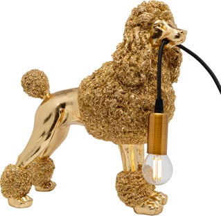 Lampa stołowa złota pies pudel 34x32 cm – obraz-1