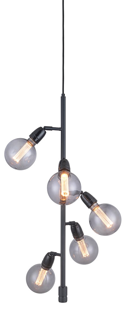 Lampa wisząca 5-punktowa metal porcelana kolor czarny Ø29x81 cm – obraz-1