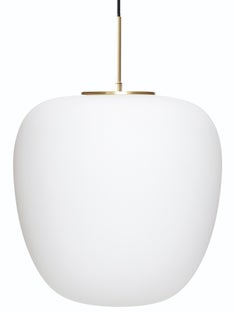 Lampa wisząca z mosiądzu klosz szklany biały Ø40x40 cm – obraz-1
