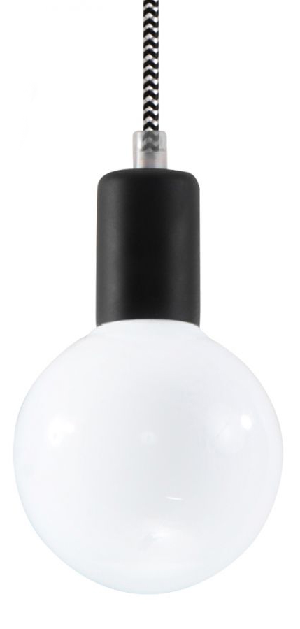 Lampa wisząca czarna 8x8 cm kabel biało-czarny – obraz-1