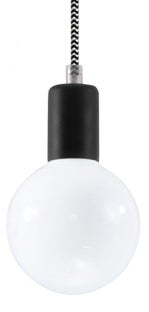 Lampa wisząca czarna 8x8 cm kabel biało-czarny – obraz-1