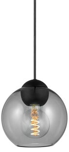 Lampa wisząca kula przydymiona szara z czarną matową podstawą szkło metal Ø18 cm – obraz-1