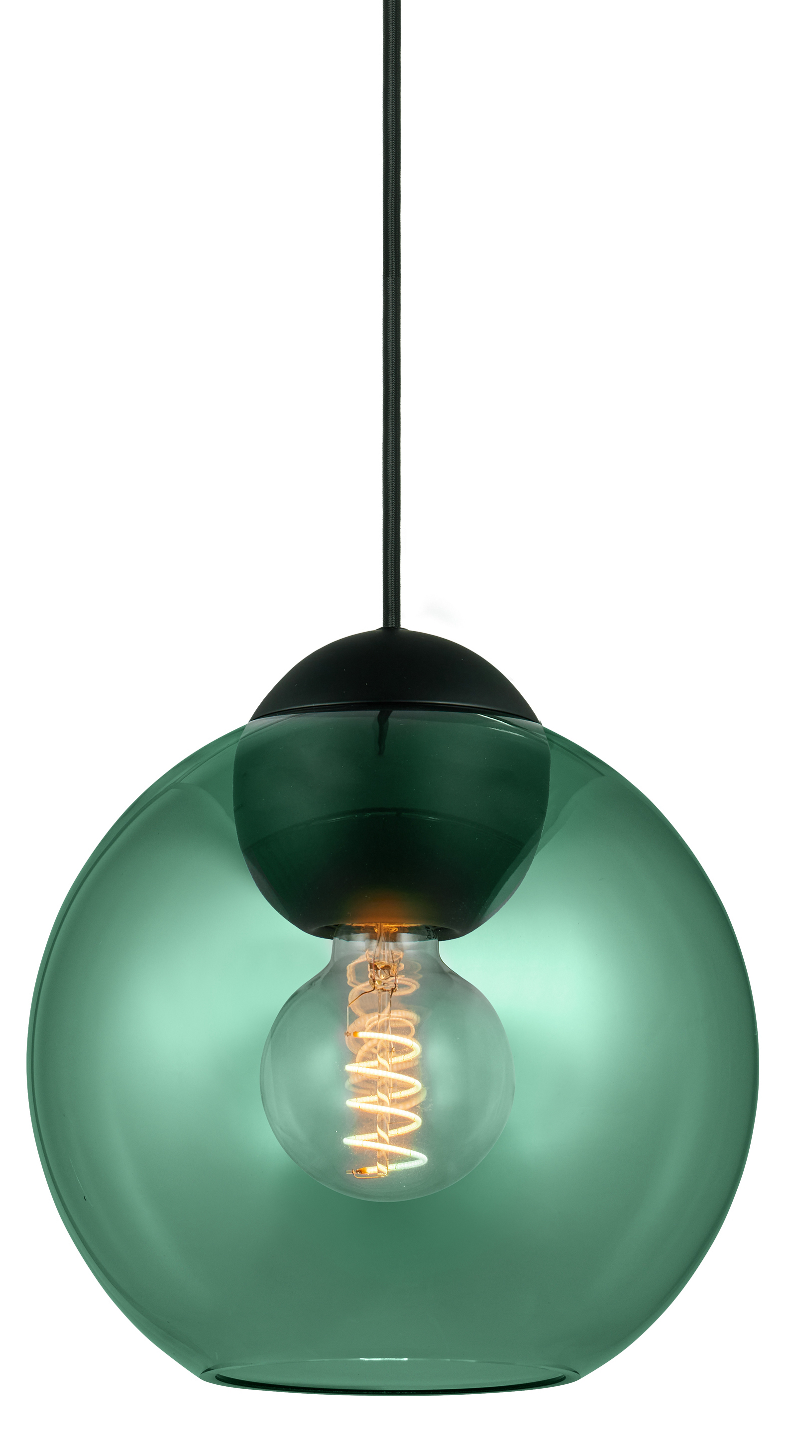 Lampa wisząca kula zielona z czarną matową podstawą szkło metal Ø24 cm – obraz-1