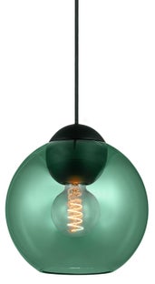 Lampa wisząca kula zielona z czarną matową podstawą szkło metal Ø24 cm – obraz-1