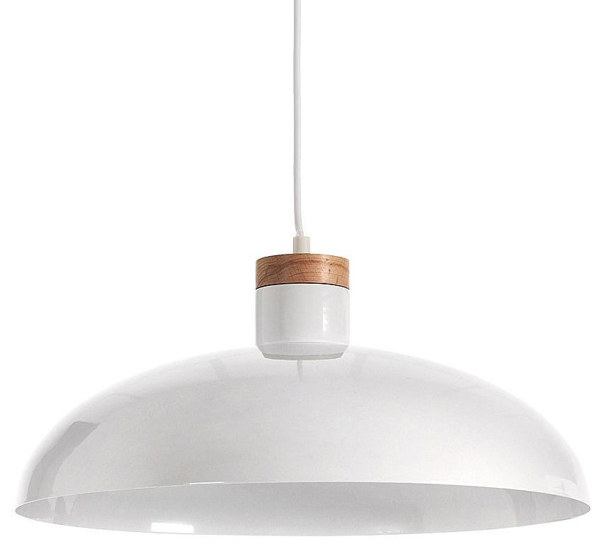 Lampa wisząca metalowa z drewnianą ozdobą biała 17 cm – obraz-1