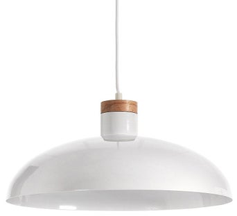 Lampa wisząca metalowa z drewnianą ozdobą biała 17 cm – obraz-1