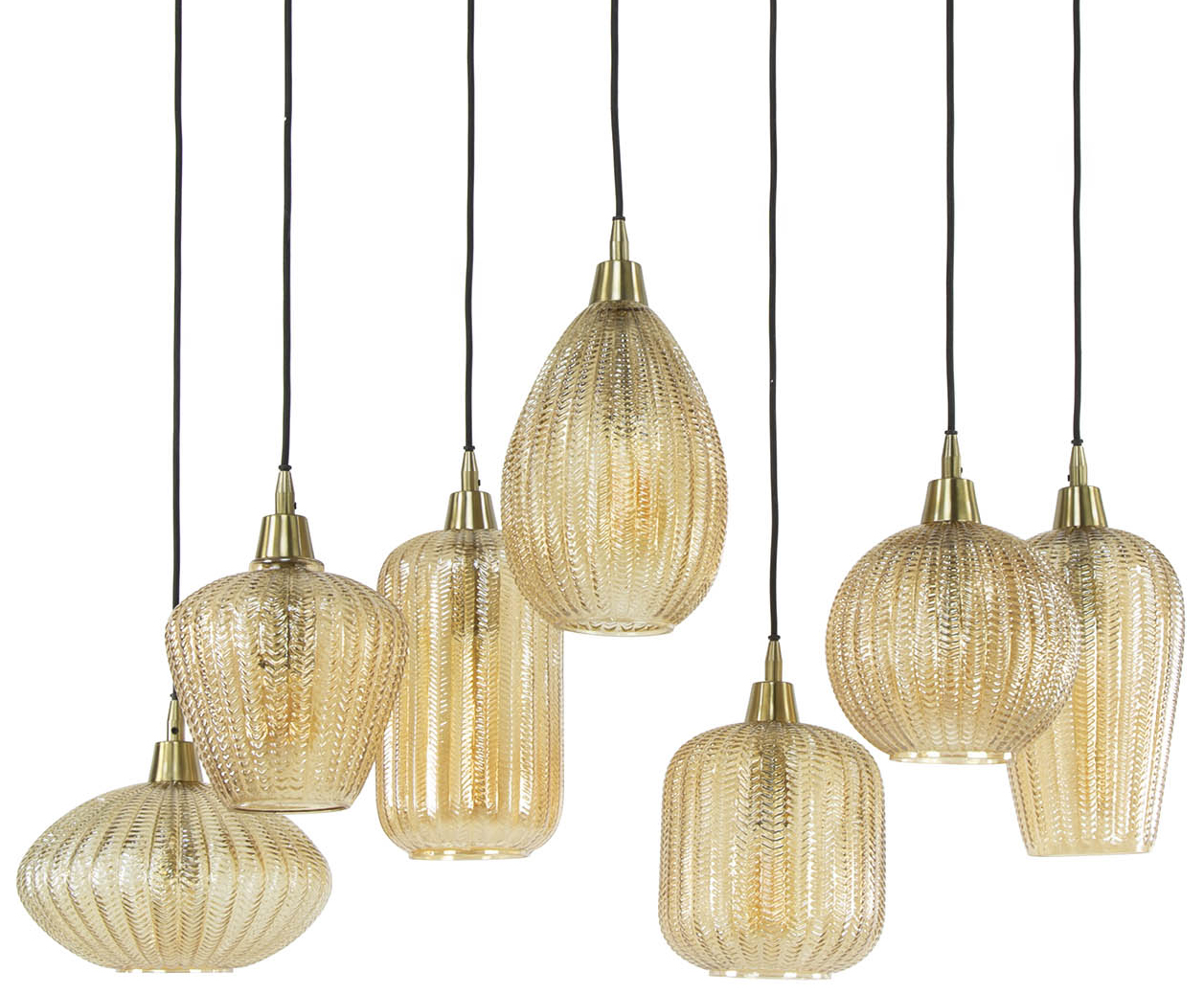 Lampa wisząca nad stół 7L klosze szklane bursztynowe 95x150 cm – grafika-1.