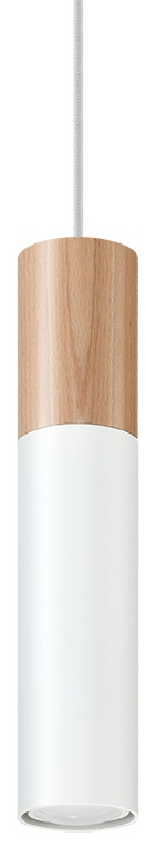 Lampa wisząca punktowa biało-drewniana Ø6x100 cm – obraz-1