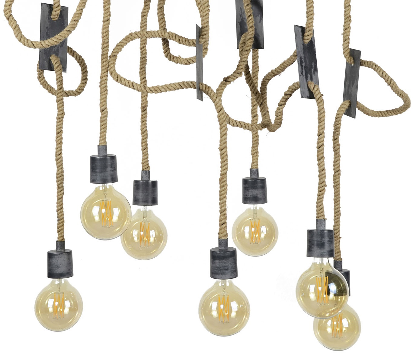 Lampa wisząca na sznurach 7-punktowa szara szaro-naturalna – obraz-1