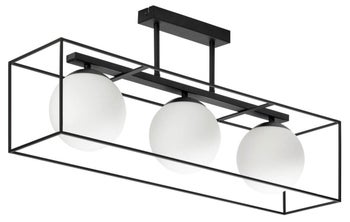 Lampa sufitowa trzypunktowa czarna klosze białe okrągłe – obraz-1