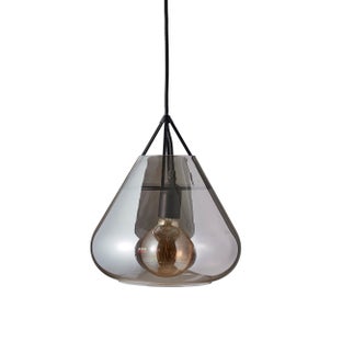 Lampa wisząca Volta z dymionego szkła i czarnego metalu – grafika-1.