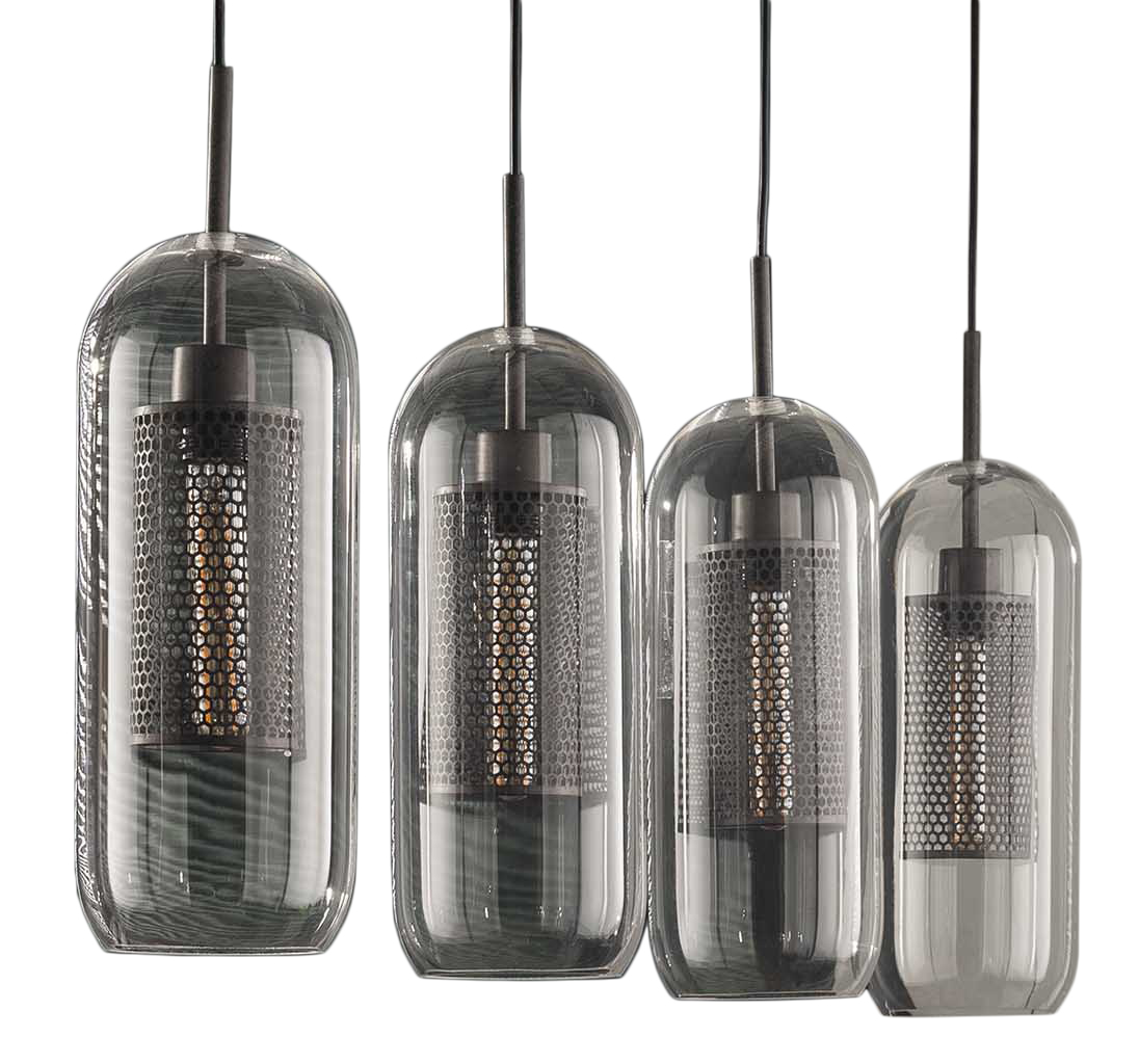 Lampa wisząca 4-punktowa srebrna 106x15 cm postarzana – obraz-1